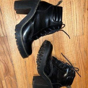Dr. Martens Womens Persephone Black Leather 6-Eye Heeled Ankle Boots Size 9